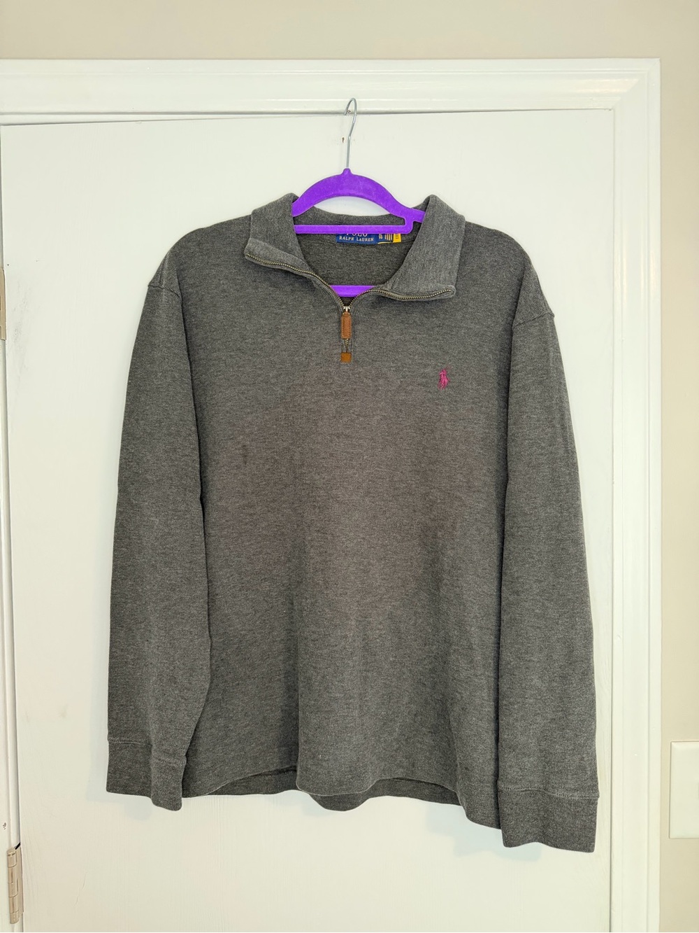 Polo by Ralph Lauren Charcoal Gray Quarter-Zip Pullover w/ Logo Preppy